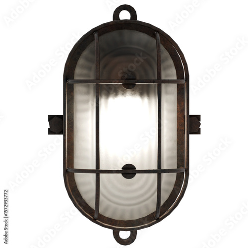 3d render industrial cage wall light with transparent background