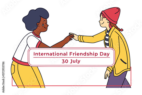 Friendship's Embrace: A vibrant illustration captures the essence of International Friendship Day, featuring two diverse individuals reaching out in a symbolic gesture of connection and camaraderie.
