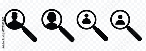 Headhunting icon. Recruitment logo template, find job vector icon. Human resource icon. Search for employees and job, business, human resource Looking for talent Search man woman vector icon eps 10
