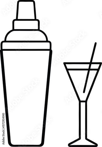 bartender shaker and glass icon on white background