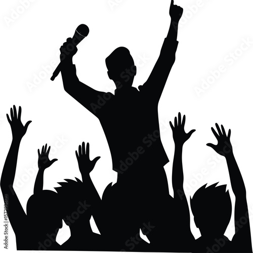 silhouettes of a singer and with her audience 