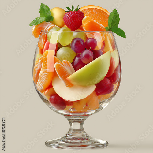 Wallpaper Mural Vibrant Fresh Fruit Salad in Glass Bowl Featuring Strawberries, Kiwi, and Oranges - A Colorful Summer Dessert Display Torontodigital.ca