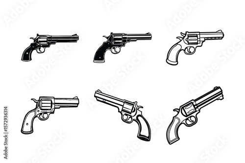 Vector Illustration of Multiple Vintage Revolvers