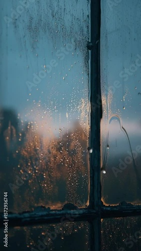 Crescent Moon Seen Through Foggy Window at Dusk – Atmospheric Minimalism