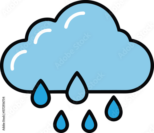 cloud icon with raindrops on white background