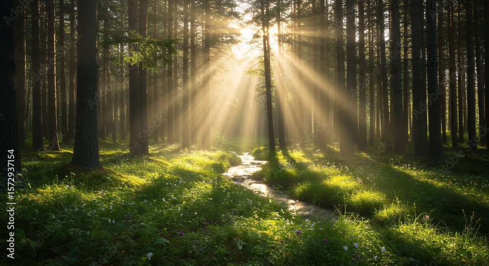 Fototapeta premium Forest Sunlight Streaming Through Trees