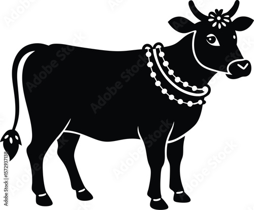  cow with garland on white background