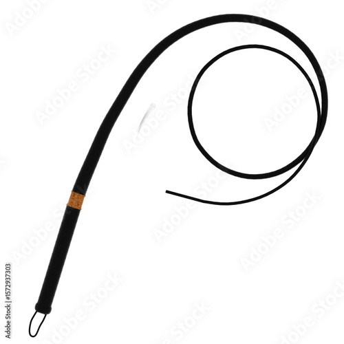 Fotografia 3d render long black whip with leather handle with transparent background