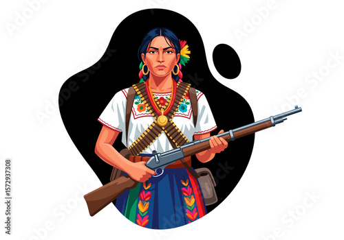 Illustration of an "Adelita", a strong female soldier from the Mexican Revolution.