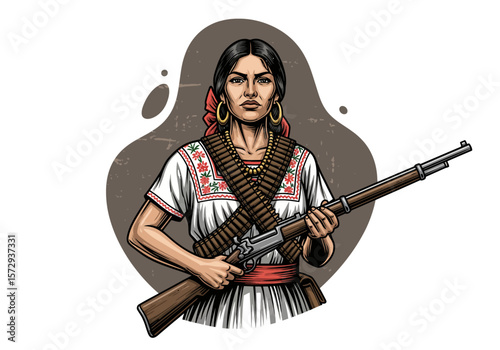 Illustration of an "Adelita", a strong female soldier from the Mexican Revolution.