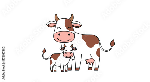 Cute cartoon holstein cow and calf graphic design illustration