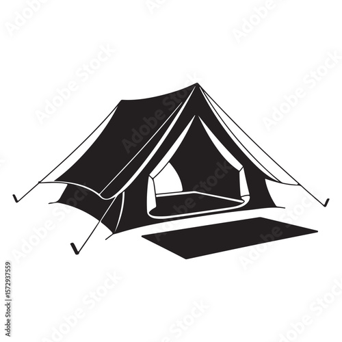 Minimalist Black Tent Silhouette Vector on White Background – Outdoor Camping Design for Adventure Projects with Dome, Ridge, A-Frame, and Tunnel Tent Styles. Thank You . 