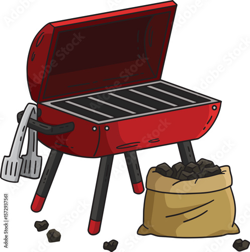 BBQ and Grilling and Coal Cartoon Colored Clipart 
