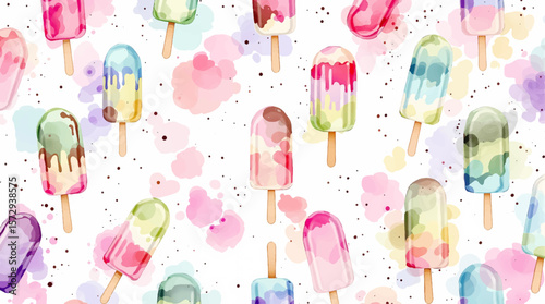 Watercolor background pattern ice cream on a stick on white background