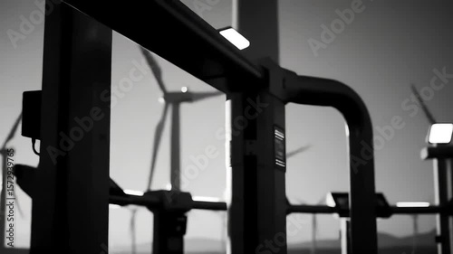 Wind Farm Control Panel: A Black and White Panorama of Sustainable Energy
