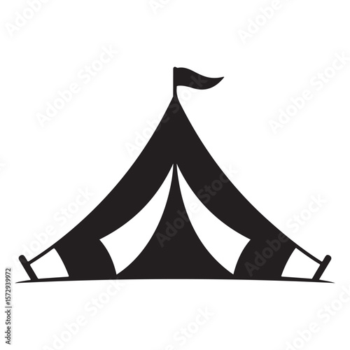 Minimalist Black Tent Silhouette Vector on White Background – Outdoor Camping Design for Adventure Projects with Dome, Ridge, A-Frame, and Tunnel Tent Styles. Thank You . 