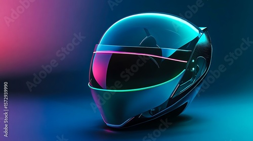 sleek neon futuristic helmet with glowing visor on colorful gradient background
