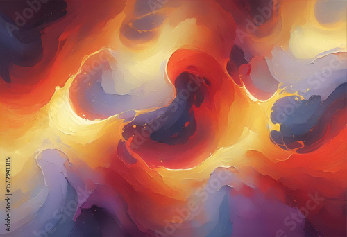 Abstract art painting orange and purple nebula cosmic cloud background image