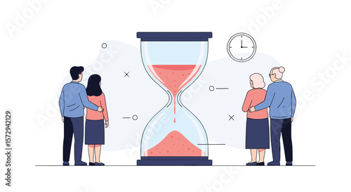 Generations of love and time passing between young and old couples