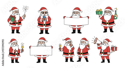 Collection of festive christmas characters celebrating the holidays with joyful activities and gifts