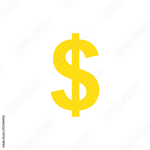 Yellow dollar  sign silhouette icon vector flat design.
