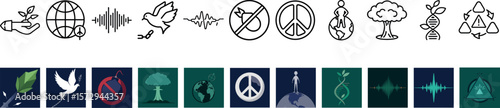 Collection of Icons Representing Peace Harmony and Environmental Protection Symbols for Peaceful Future and Nature Conservation