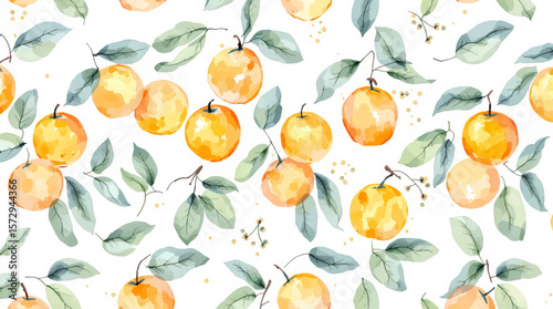 Juicy peach pattern with soft pastel tones and delicate leaves, perfect for fresh and summery designs