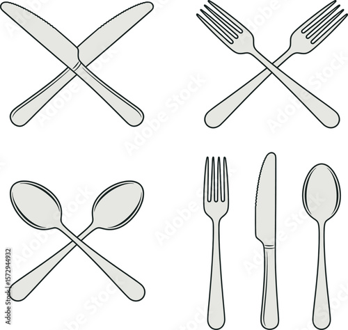 Illustrations of Cutlery and Utensils Showing Different Table Settings and Arrangements