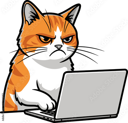 Grumpy Cat Working Hard on a Computer Frustrated Expression Intense Focus Serious Task Completion Effort 