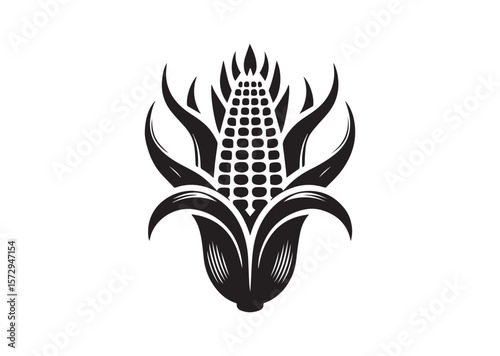 Corn with open husks silhouette vector, Corn with open husks icon illustrator