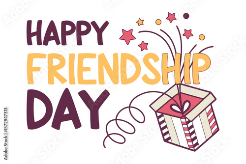 Celebrate friendship day with a festive gift box and bursting stars illustration