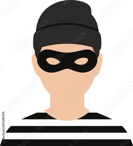 Person Wearing a Mask and Striped Shirt Symbolizing a Burglar or Thief Engaged in Criminal Activity