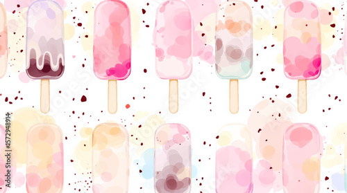 Watercolor pattern ice cream white background vector