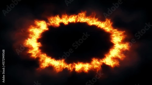 Fiery circular pattern illuminated against a dark background, creating a dramatic visual effect