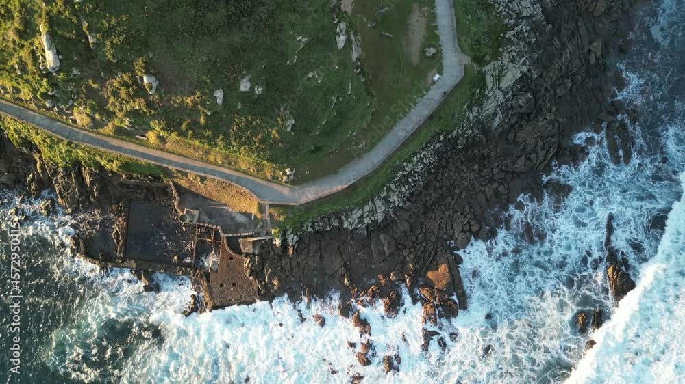 Aerial view of fortaleza de monterreal on coastline, Spain.
