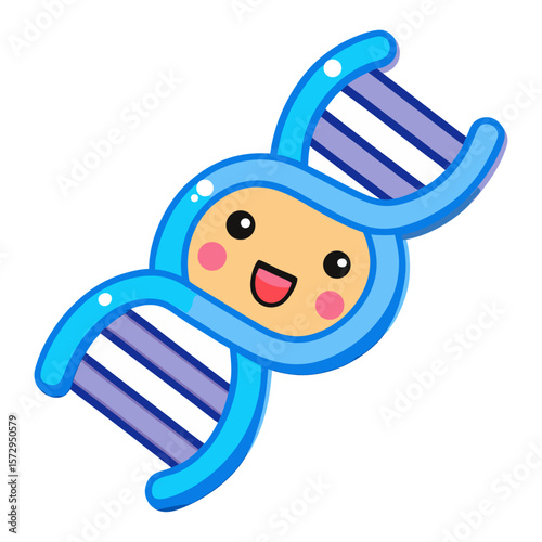 Smiling blue D N A molecule with purple stripes biology science