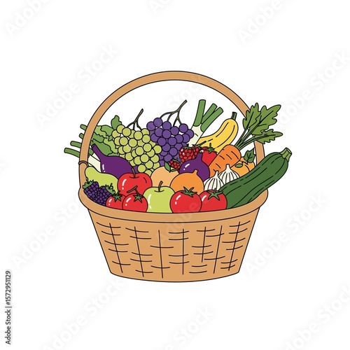 Colorful fruit and vegetable basket filled with fresh produce concept of wiccan holiday llamas  