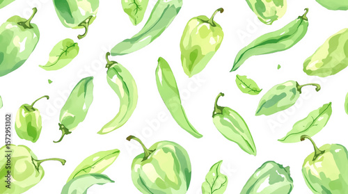 Watercolor pattern green pepper on white background vector