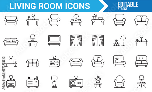 Living Room Icons for Furniture, Seating, TV, and Home Decor Items