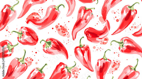 Watercolor pattern red pepper on white background vector