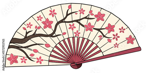 Oriental paper fan with a traditional Japanese pattern, a beautiful accessory and design element