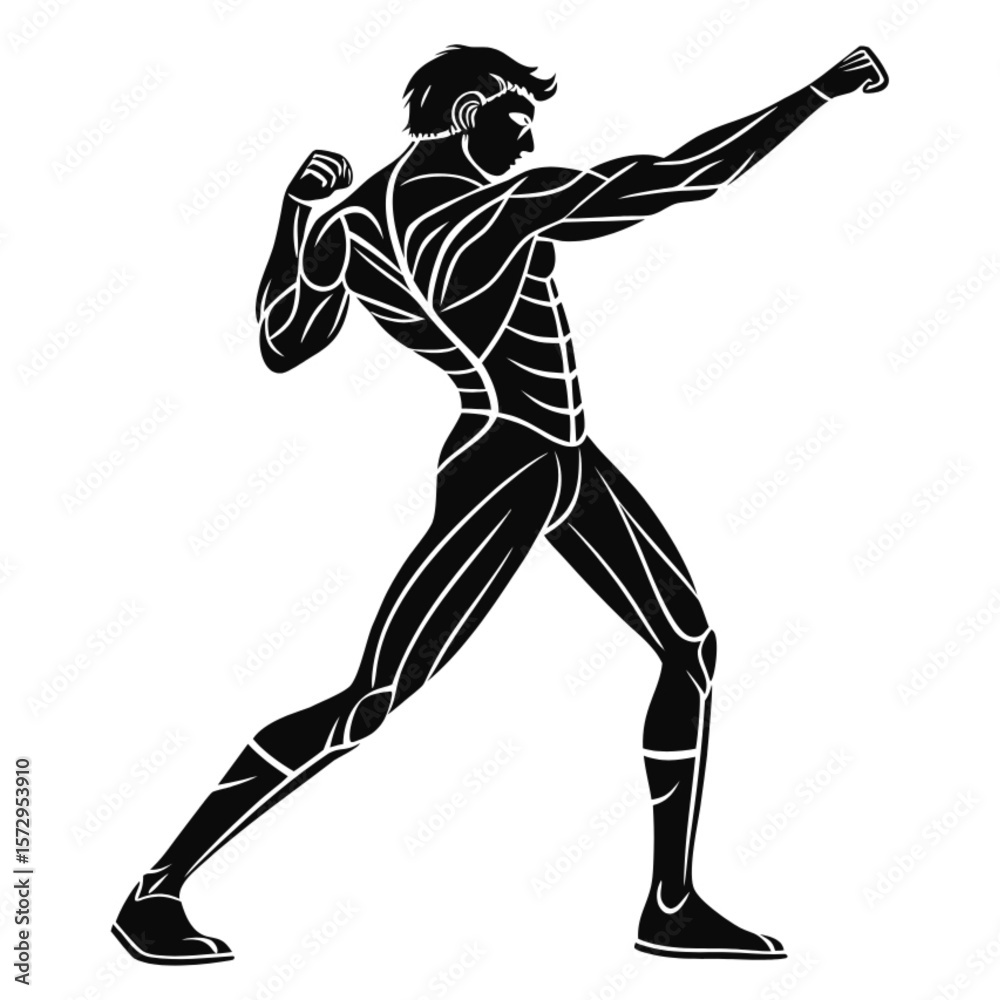 Fototapeta premium Silhouette vector illustration of an athlete running with a ball, a dynamic black outline of a sports player in action