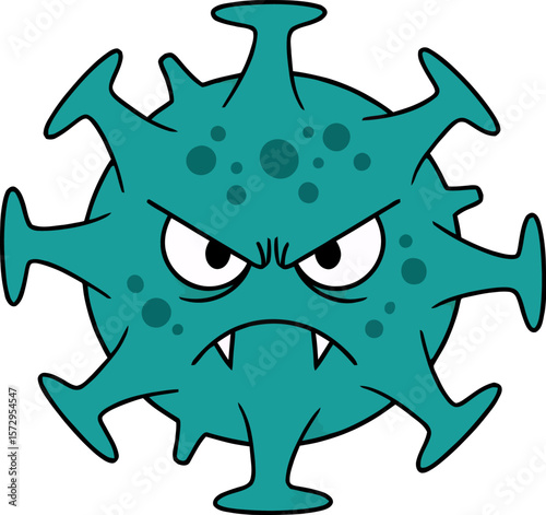 Fearsome Microbe Illustration with Angry Face and Spiky Protrusions Showing Aggressive Nature
