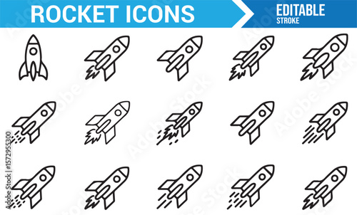 Set of Rocket, Shuttle, and Spacecraft Icons for Space Travel and Technology