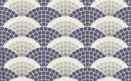 Seamless mosaic pattern with sea waves in portuguese style, street stone tiling with scaly ornament, vector