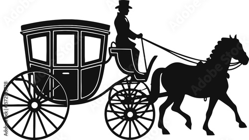 Black Silhouette Horse Drawn Carriage Driver Top Hat
