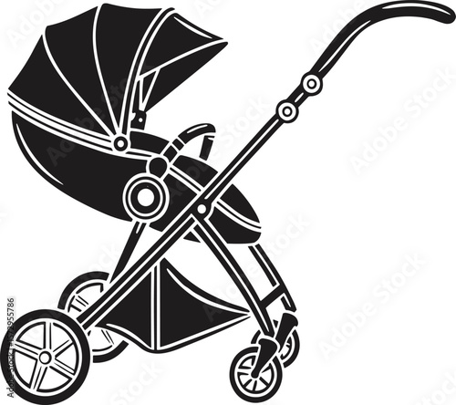 Black Silhouette Modern Baby Stroller Side View pram