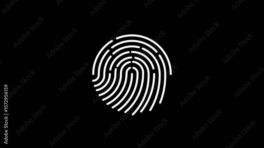 Futuristic fingerprint biometric scanner animation isolated on black background