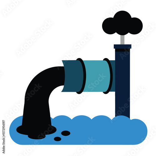 Dark, viscous liquid gushes from a pipe into a body of water, symbolizing an oil spill and environmental disaster