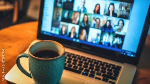 Laptop screen with video conference